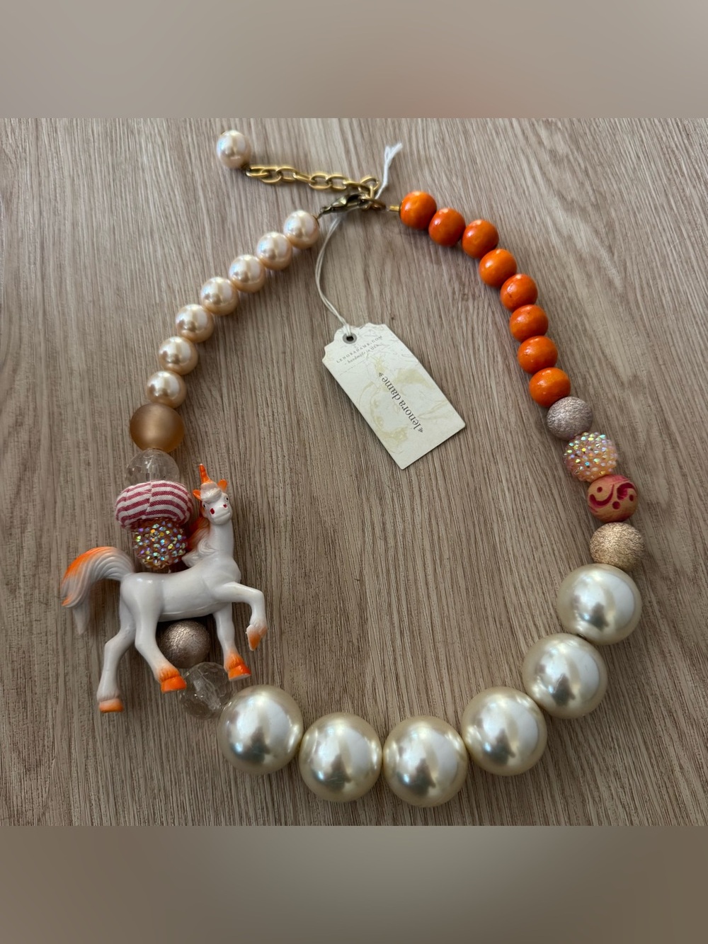 Lenora Dame unicorn pearl rhinestone beaded CHUNKY unique necklace NWT